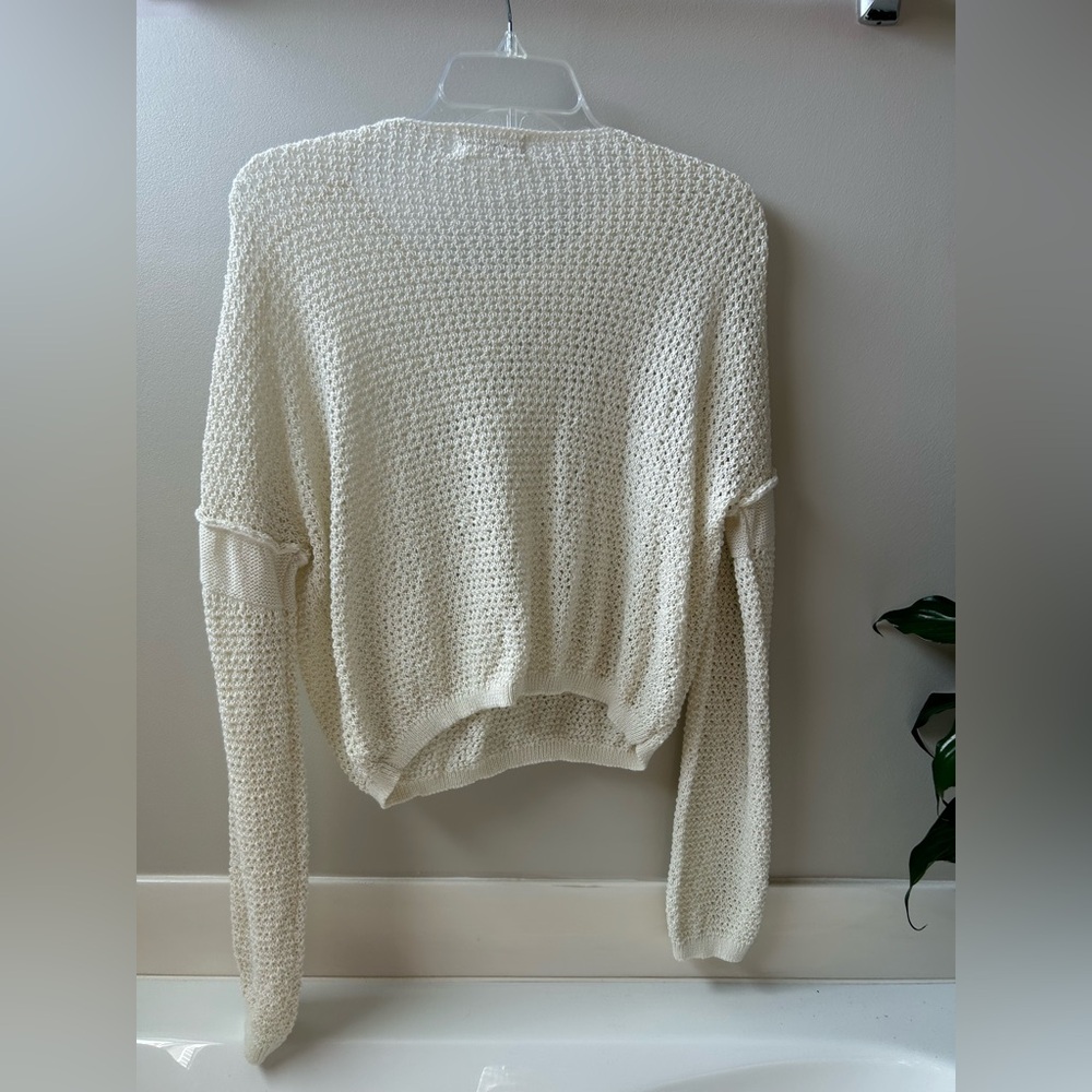Carly Jean Los Angeles Ivory Open-Knit Pullover Sweater Knit Crew Neck S - Picture 3 of 3